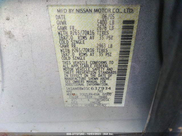 2005 NISSAN XTERRA 5N1AN08W35C637934 Photo 8