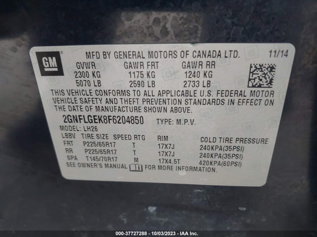 Chevrolet EQUINOX LT 2015 2GNFLGEK8F6204850 Image 9