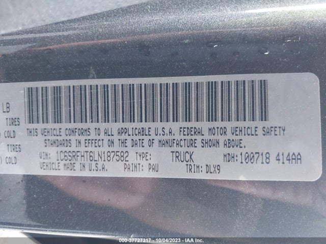 2020 RAM 1500 LIMITED VIN: 1C6SRFHT6LN187582