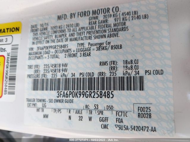 3FA6P0K99GR258485 Ford Fusion Titanium