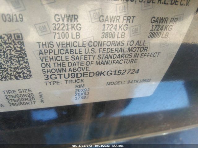 3GTU9DED9KG152724 GMC Sierra 1500 Slt