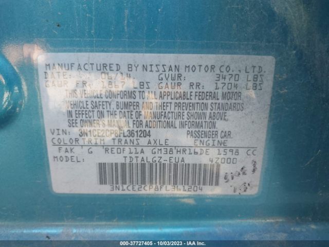 3N1CE2CP8FL361204 Nissan Versa Note Sr