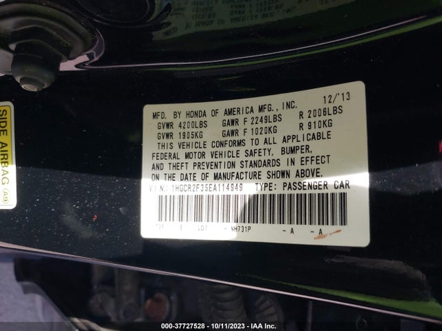 Honda ACCORD LX 2014 1HGCR2F35EA114949 Image 9
