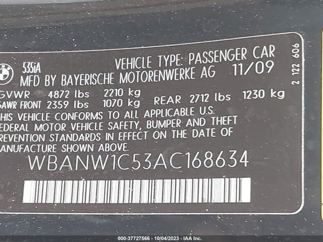 2010 BMW 5 SERIES 535I VIN: WBANW1C53AC168634