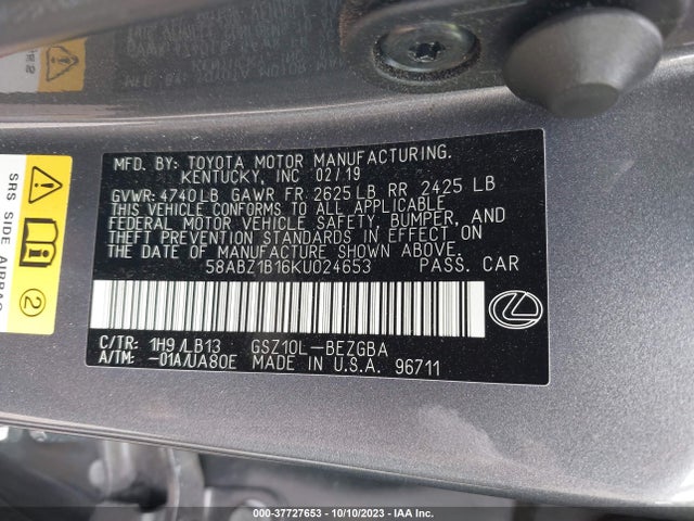 58ABZ1B16KU024653 Lexus Es Es 350