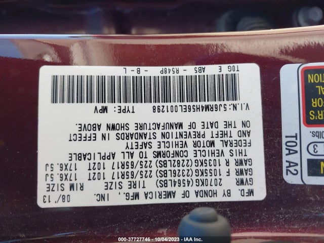 Honda CR-V EX 2014 5J6RM4H56EL001298 Image 9