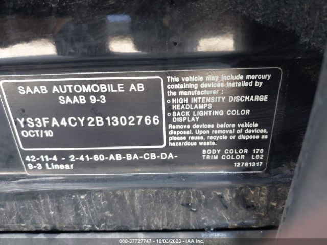 2011 SAAB 9-3 YS3FA4CY2B1302766 Photo 8