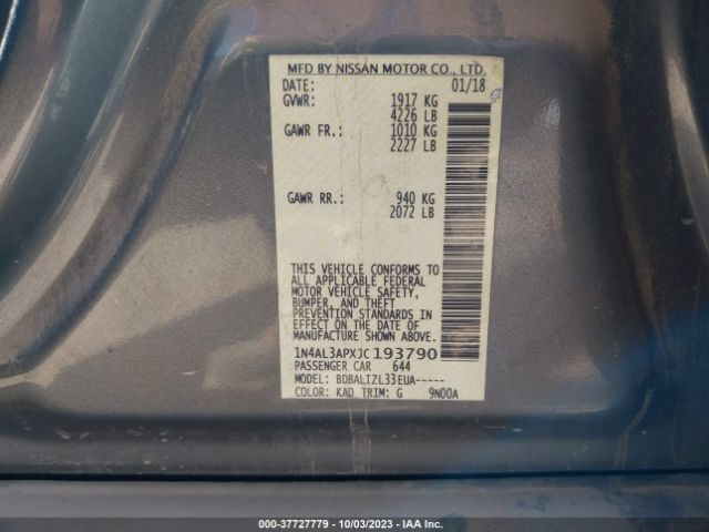 1N4AL3APXJC193790 Nissan Altima 2.5 Sv