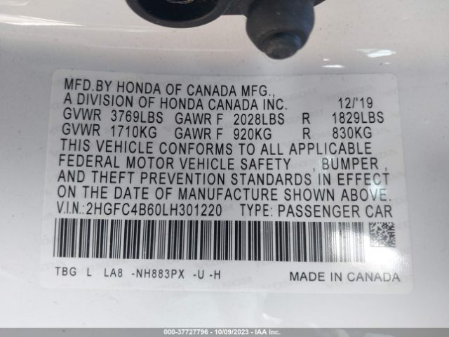 2020 HONDA CIVIC COUPE 2HGFC4B60LH301220 Photo 8