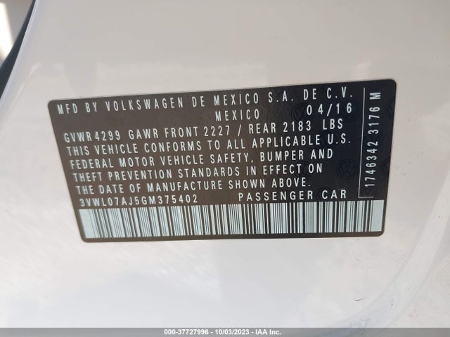 3VWL07AJ5GM375402 Volkswagen Jetta Sedan 1.8t Sel