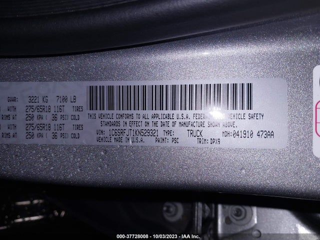 1C6SRFJT1KN529321 RAM 1500 Laramie