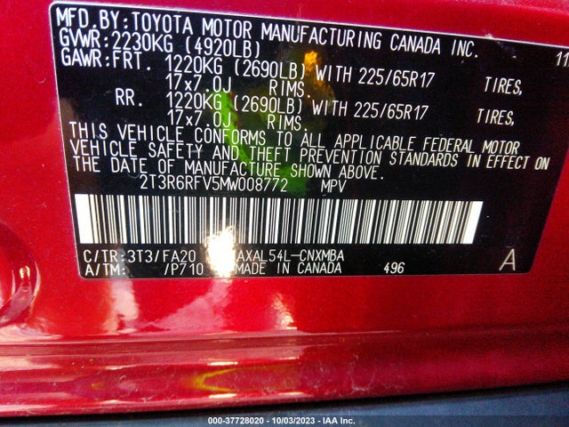 Toyota RAV4 HYBRID 2021 2T3R6RFV5MW008772 Image 9