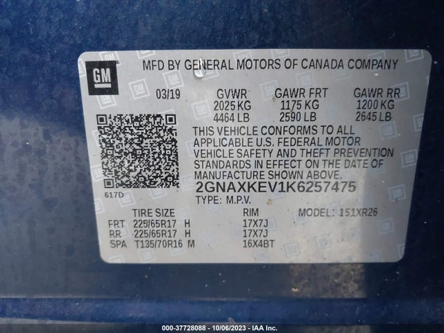 Chevrolet EQUINOX LT 2019 2GNAXKEV1K6257475 Image 9