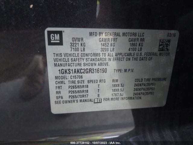 1GKS1AKC2GR316190 GMC YUKON SLE