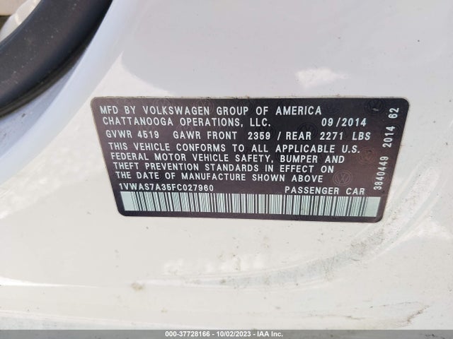 1VWAS7A35FC027960 Volkswagen Passat 1.8t Wolfsburg Ed