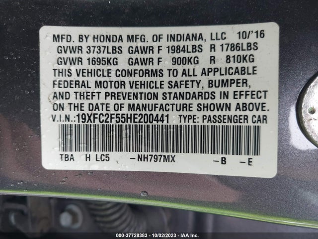 Honda Civic Sedan Lx 2017 19XFC2F55HE200441 Image 9