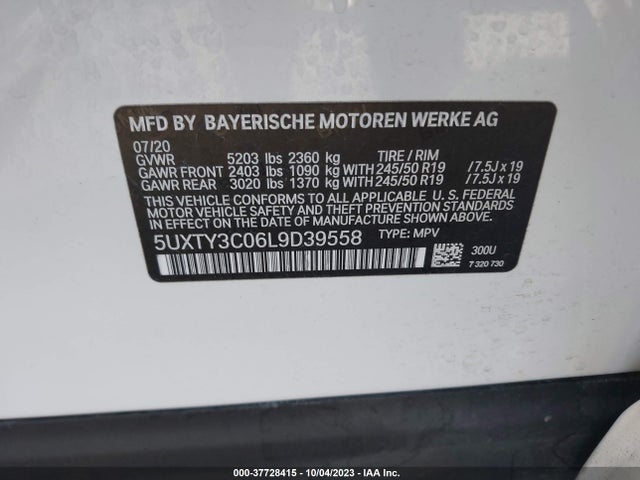 2020 BMW X3 SDRIVE30I VIN: 5UXTY3C06L9D39558