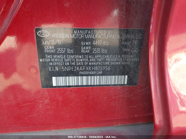 Hyundai SONATA SE 2019 5NPE24AFXKH805956 Image 9