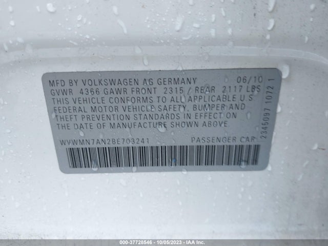 2011 VOLKSWAGEN CC SPORT VIN: WVWMN7AN2BE703241