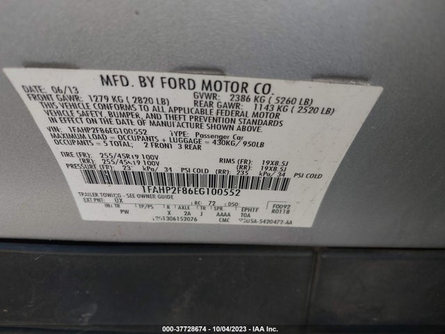 Ford Taurus Limited 2014 1FAHP2F86EG100552 Image 9
