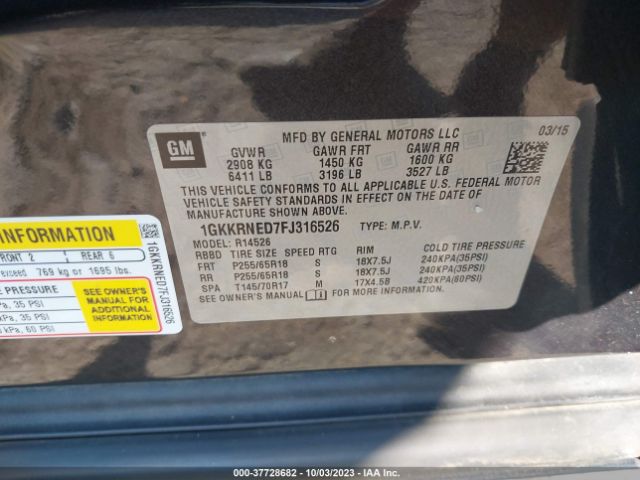 1GKKRNED7FJ316526 GMC ACADIA SLE