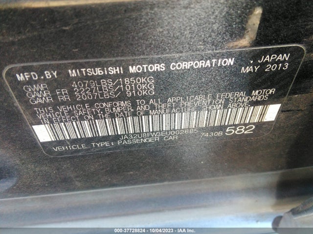 2014 MITSUBISHI LANCER GT VIN: JA32U8FW3EU002685