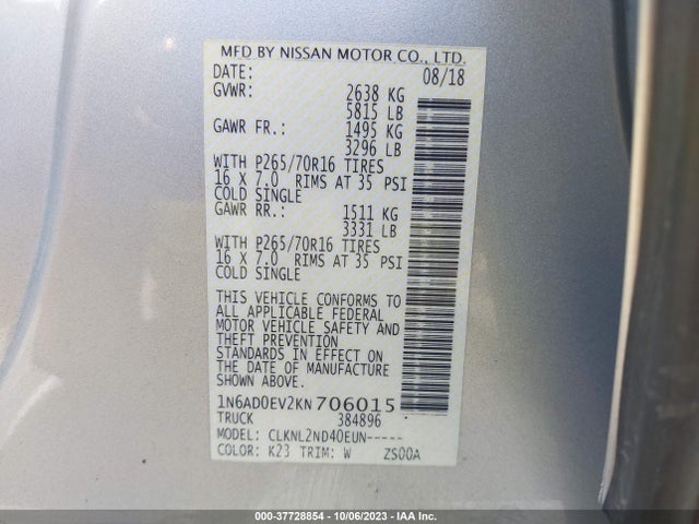Nissan Frontier Sv 2019 1N6AD0EV2KN706015 Image 9