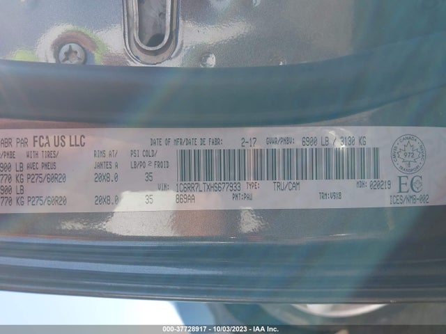 2017 RAM 1500 SLT VIN: 1C6RR7LTXHS677933