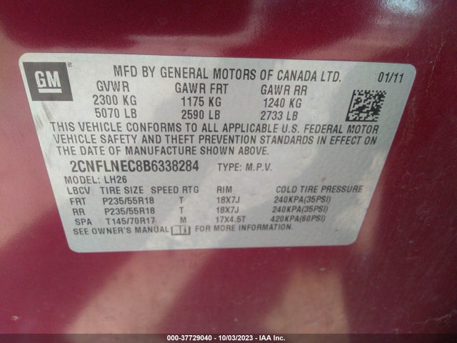 2011 CHEVROLET EQUINOX 2CNFLNEC8B6338284 Photo 8