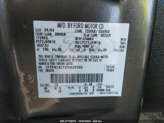 2005 FORD F-150 1FTPX14575NA09505 Photo 8