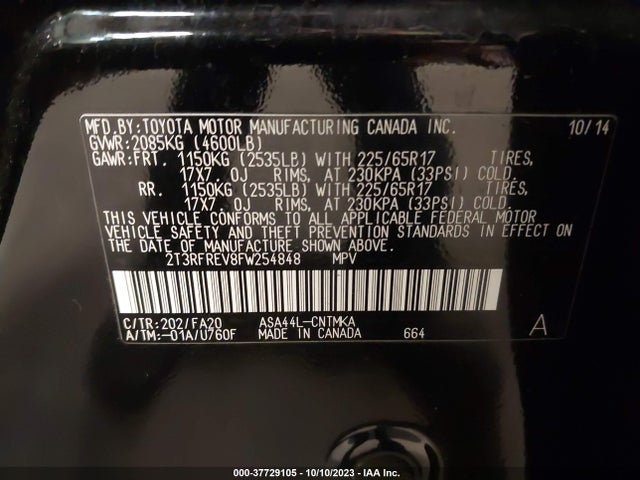 Toyota Rav4 Xle 2015 2T3RFREV8FW254848 Image 9
