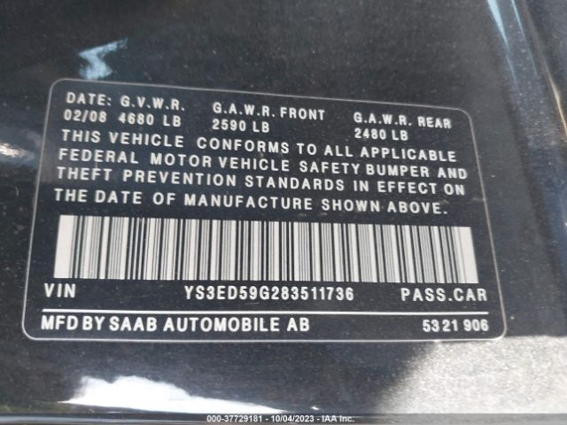 2008 SAAB 9-5 YS3ED59G283511736 Photo 8