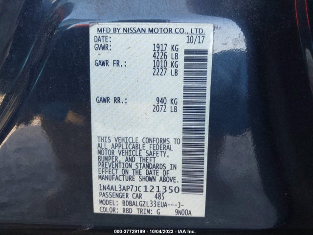 2018 NISSAN ALTIMA 2.5 S VIN: 1N4AL3AP7JC121350