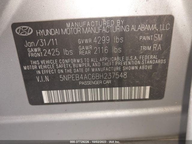 2011 HYUNDAI SONATA 5NPEB4AC6BH237548 Photo 8