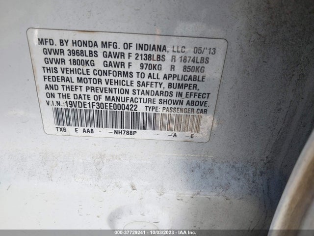 Acura Ilx 2.0l 2014 19VDE1F30EE000422 Image 9