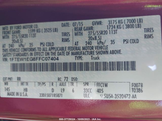 1FTEW1EG8FFC07404 Ford F-150 Xlt/xl/lariat/platinum