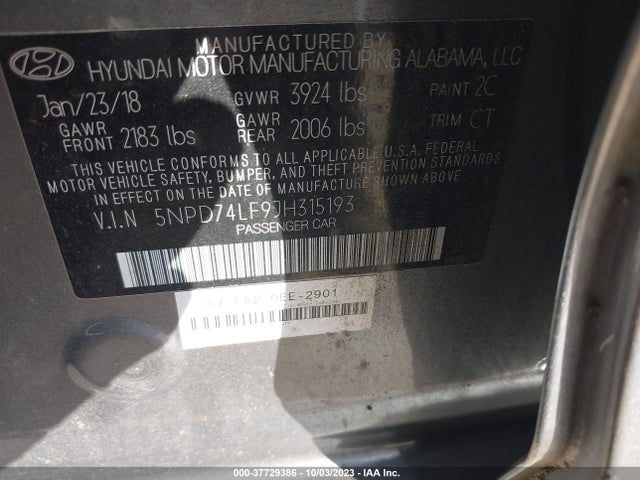 Hyundai ELANTRA SE 2018 5NPD74LF9JH315193 Image 9