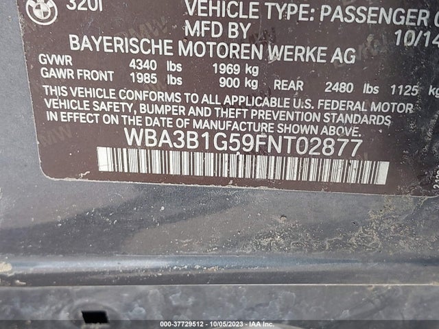 BMW 320i 2015 WBA3B1G59FNT02877 Image 9