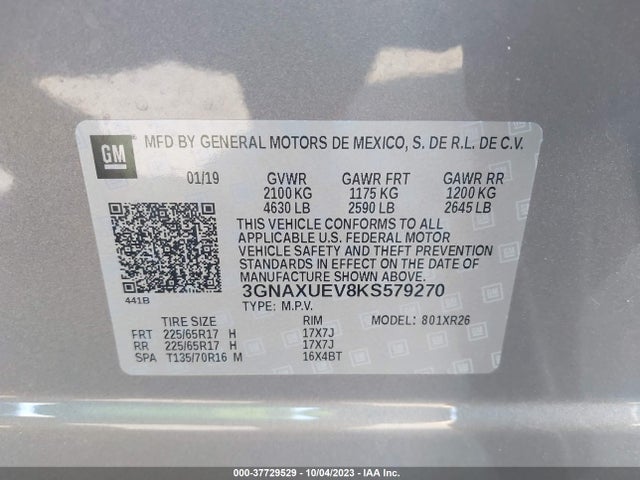 Chevrolet EQUINOX LT 2019 3GNAXUEV8KS579270 Image 9