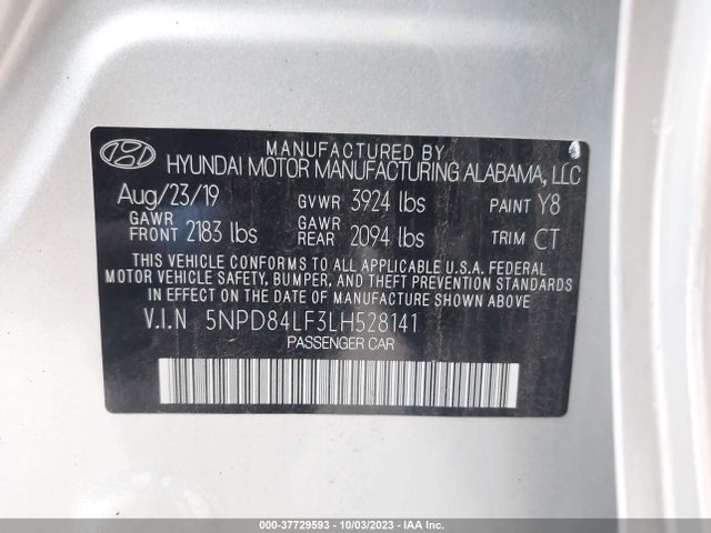 2020 HYUNDAI ELANTRA SEL VIN: 5NPD84LF3LH528141
