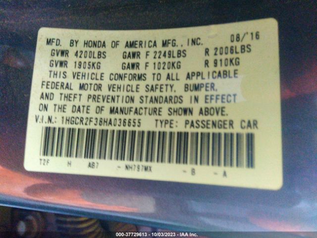 1HGCR2F38HA036655 Honda Accord Sedan Lx