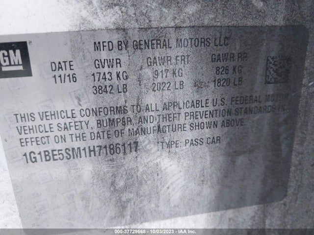 Chevrolet CRUZE LT 2017 1G1BE5SM1H7186117 Image 9