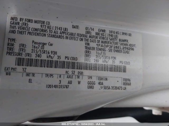 Ford FOCUS SE 2014 1FADP3F28EL259256 Image 9