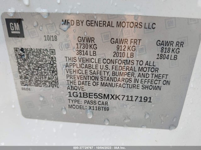 Chevrolet CRUZE LT 2019 1G1BE5SMXK7117191 Image 9