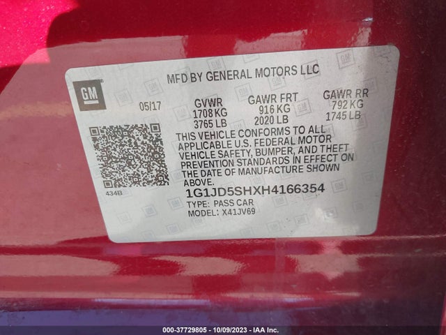 Chevrolet Sonic Lt Auto 2017 1G1JD5SHXH4166354 Image 9
