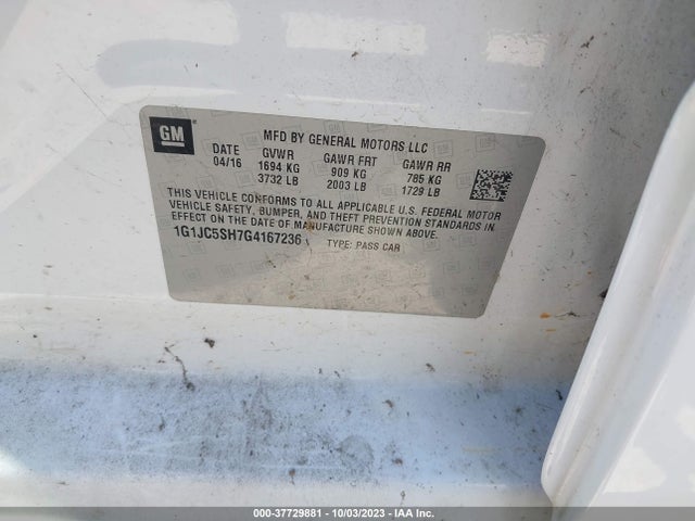 Chevrolet Sonic Lt Auto 2016 1G1JC5SH7G4167236 Image 9