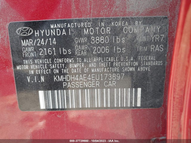 Hyundai ELANTRA SE 2014 KMHDH4AE4EU173897 Image 9