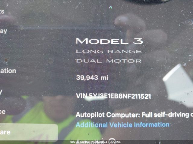5YJ3E1EB8NF211521 Tesla Model 3 Long Range