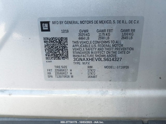 2020 CHEVROLET EQUINOX FWD LS VIN: 3GNAXHEV0LS614327
