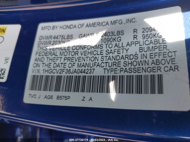2018 HONDA ACCORD SEDAN 1HGCV2F36JA044237 Photo 8